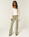 Hollister Ultra Low-rise Embroidered Waist Flare Pants In Green