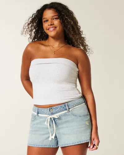 Hollister Ultra Low-rise Light Wash Lace Tie Denim Mini Shorts