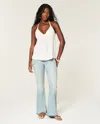 Hollister Ultra Low-rise Light Wash Let-down Hem Flare Jeans In Blue