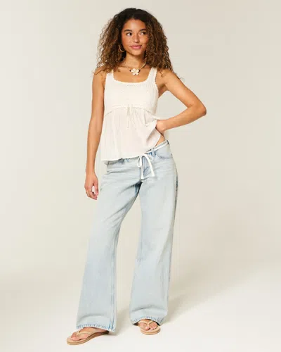 Hollister Ultra Low-rise Light Wash Mini Waistband Shoelace Baggy Jeans In White