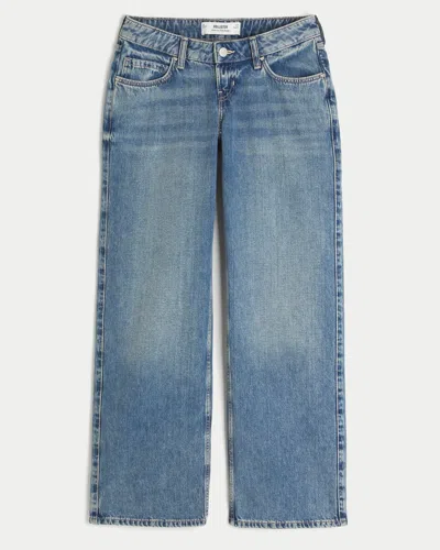 Hollister Ultra Low-rise Medium Wash Baggy Jeans In Blue