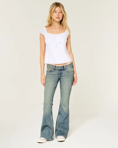 Hollister Ultra Low-rise Medium Wash Flare Jeans In Blue