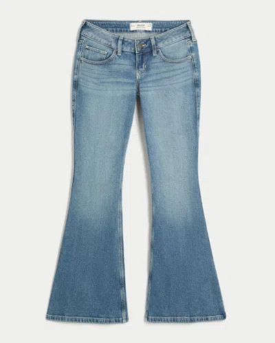 Hollister Ultra Low-rise Medium Wash Flare Jeans In Blue