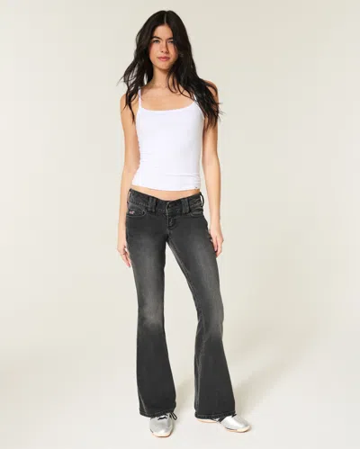 Hollister Ultra Low-rise Washed Black Back Buckle Flare Jeans