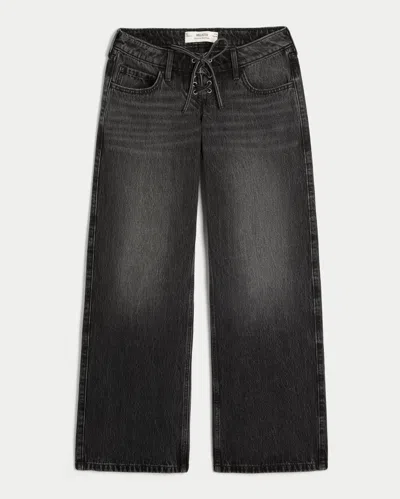Hollister Ultra Low-rise Washed Black Lace-up Baggy Jeans