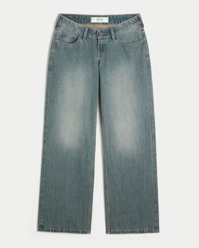 Hollister Ultra Low-rise Dark Wash Baggy Jeans In Blue