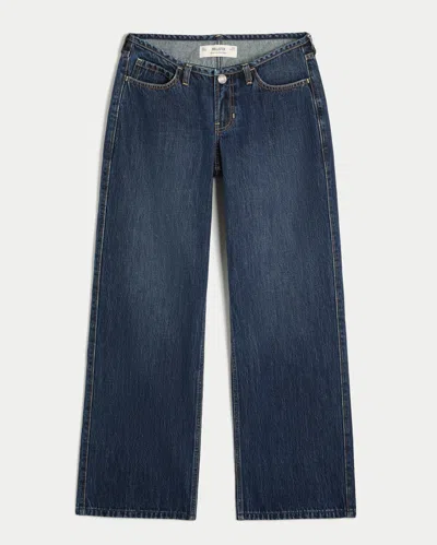 Hollister Ultra Low-rise Dark Wash Baggy Jeans In Blue