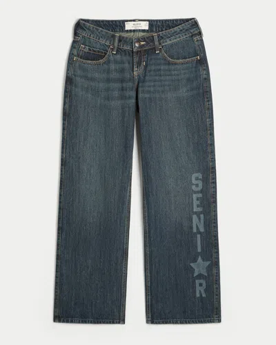 Hollister Ultra Low-rise Dark Wash Senior Graphic Baggy Jeans