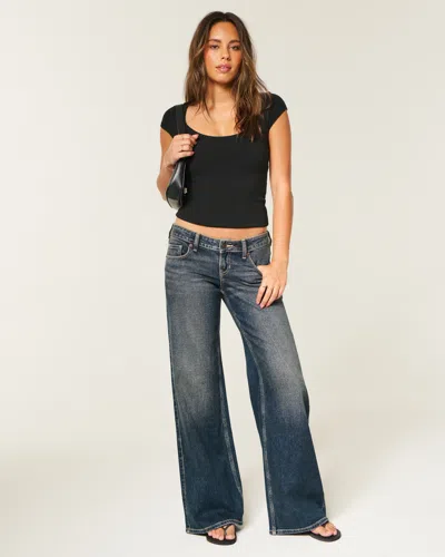Hollister Ultra Low-rise Dark Wash Wide-leg Jeans In Multi