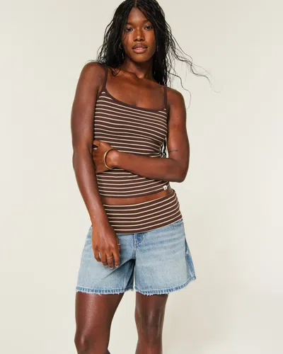 Hollister Ultra Low-rise Foldover Waist Baggy Jean Shorts In Blue