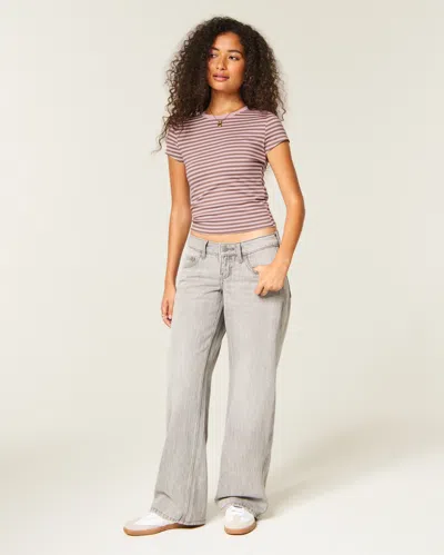Hollister Ultra Low-rise Grey Foldover Waist Baggy Jeans In Multi