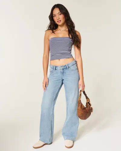 Hollister Ultra Low-rise Light Wash Baggy Jeans In Blue