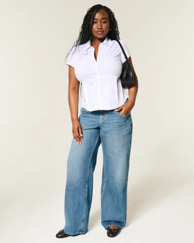 Hollister Ultra Low-rise Medium Wash Baggy Jeans In Blue