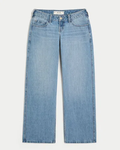 Hollister Ultra Low-rise Medium Wash Baggy Jeans In Blue