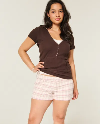 Hollister Ultra Low-rise Plaid Twill Shortie Shorts In Multi