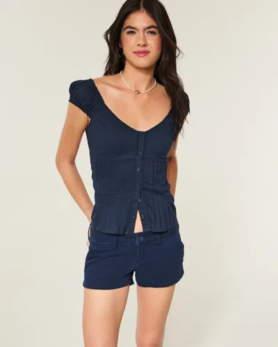 Hollister Ultra Low-rise Twill Shortie Shorts In Blue