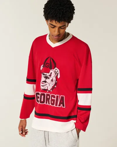Hollister University Of Georgia Bulldogs Graphic Hockey Jersey In Red