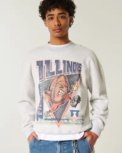 Hollister University Of Illinois Fighting Illini Graphic Crew Sweatshirt In White