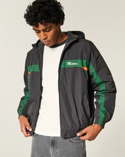 Hollister University Of Miami Hurricanes Graphic Windbreaker Jacket In Animal Print