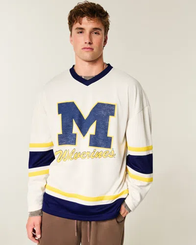 Hollister University Of Michigan Wolverines Graphic Hockey Jersey In Blue