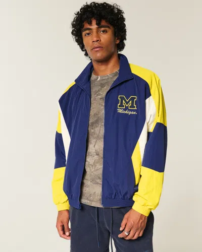 University Of Michigan Wolverines Graphic Windbreaker Jacket In Blue from Hollister