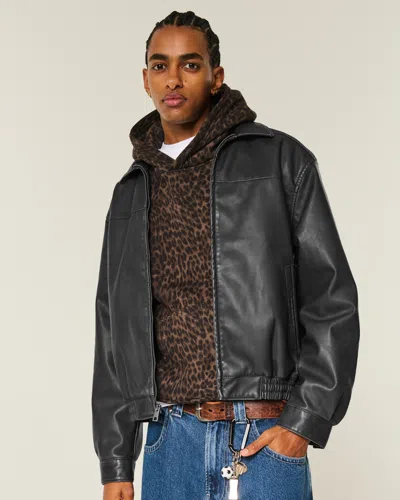 Hollister Vegan Leather Zip-up Jacket In Black