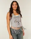 Hollister Velvet Valley Graphic Fringe Tank In Gray
