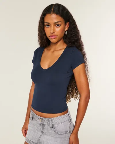 Hollister V-neck Baby Tee In Blue