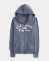 Hollister Waffle Lined Hood Zip-up Logo Graphic Hoodie In Blue