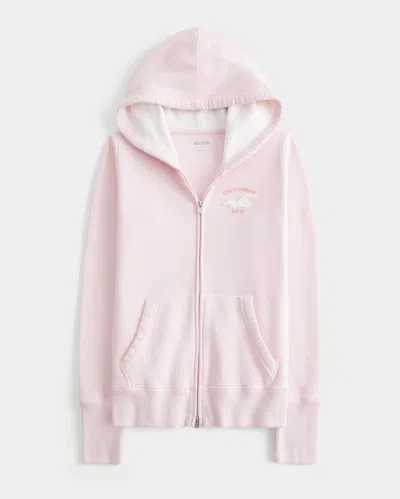 Hollister Waffle Lined Hood Zip-up Logo Graphic Hoodie In Pink