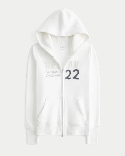 Hollister Waffle Lined Hood Zip-up Malibu Graphic Hoodie In White