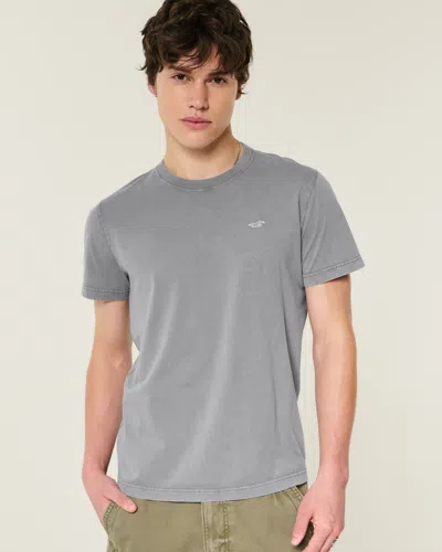 Hollister Washed Cotton Crew Icon T-shirt In Gray
