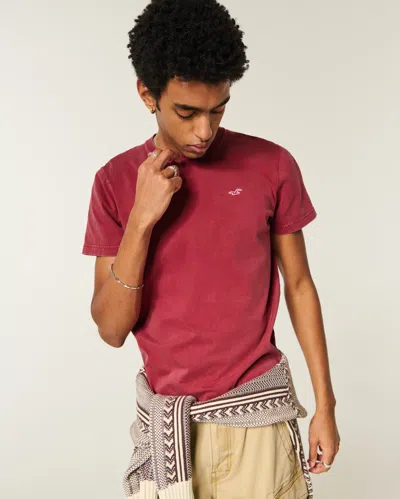 Hollister Washed Cotton Crew Icon T-shirt In Red