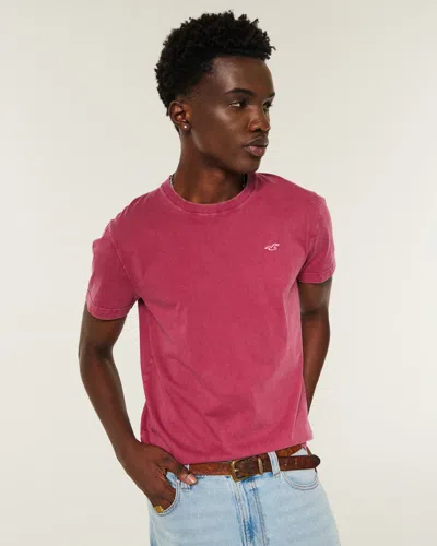 Hollister Washed Cotton Crew Icon T-shirt In Pink