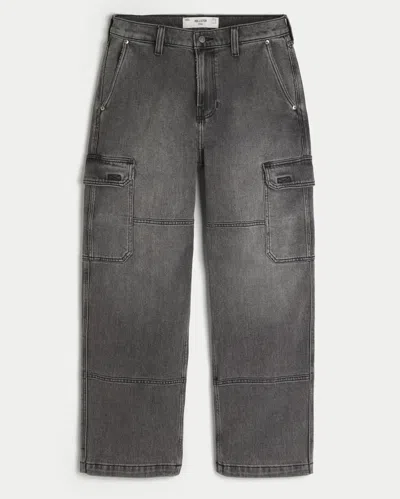 Hollister Washed Grey Baggy Cargo Jeans In Gray