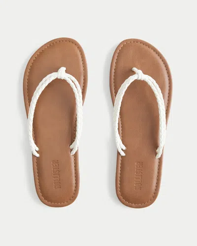 Hollister White Braided Double Strap Faux Leather Flip Flops