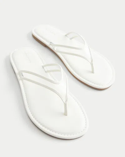 Hollister White Faux Leather Flip Flops