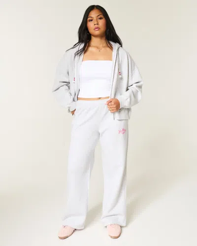 Hollister Wide-leg Logo Graphic Sweatpants In Gray