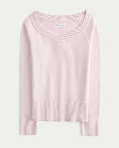 Hollister Wide V-neck Raglan Sweater In Pink