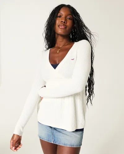 Hollister Wrap Front Long-sleeve Babydoll Sweater In White