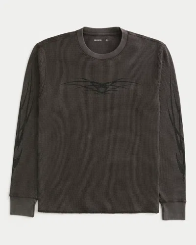 Hollister Y2k Graphic Thermal Crew Shirt In Brown