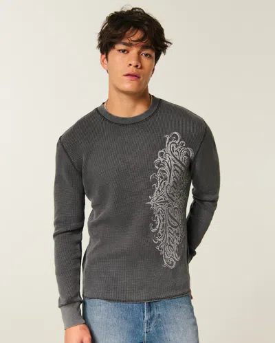 Hollister Y2k Heavy Daze Graphic Thermal Crew Shirt In Gray