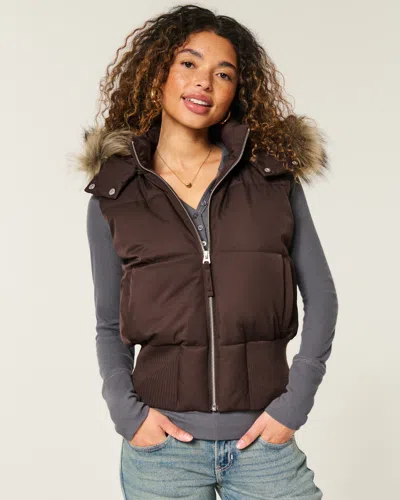 Hollister Y2k Puffer Bomber Vest In Brown
