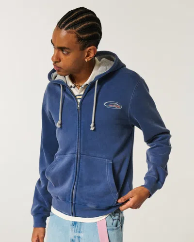Hollister Zip-up Logo Graphic Hoodie In Blue
