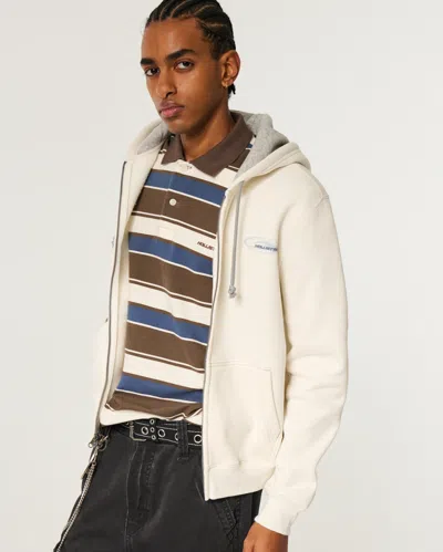 Hollister Zip-up Logo Graphic Hoodie In White