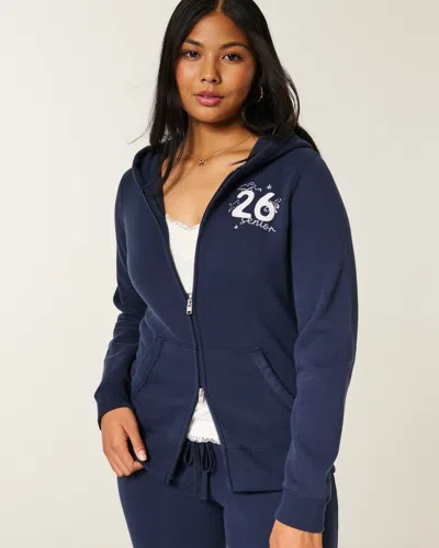 Hollister Zip-up Senior '26 Graphic Hoodie In Blue