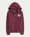 Hollister Zip-up Senior '26 Graphic Hoodie In Burgundy