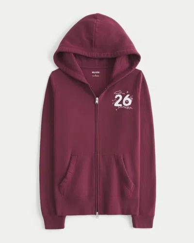 Hollister Zip-up Senior '26 Graphic Hoodie In Burgundy