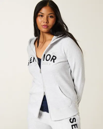 Hollister Zip-up Senior Graphic Hoodie In Gray