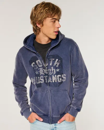 Hollister Zip-up South High Mustangs Graphic Hoodie In Blue